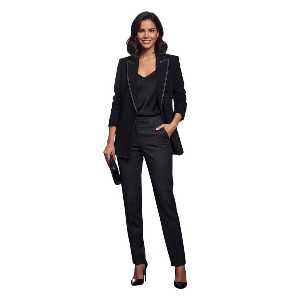 Donna Karan New York Designer Black White Stitching Open Blazer Size M